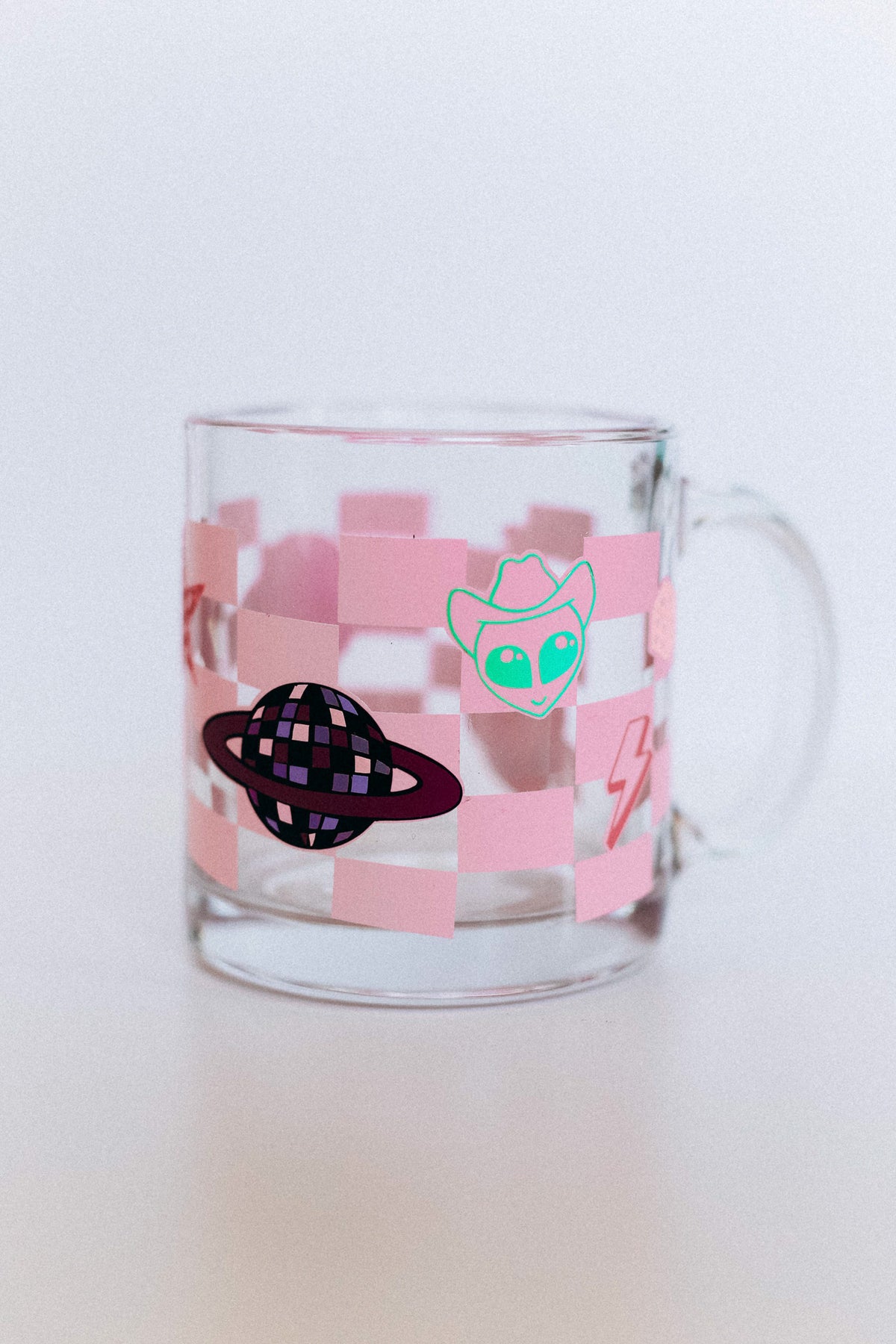 Checkered Alien Clear Mug Perfectly Weird Shop