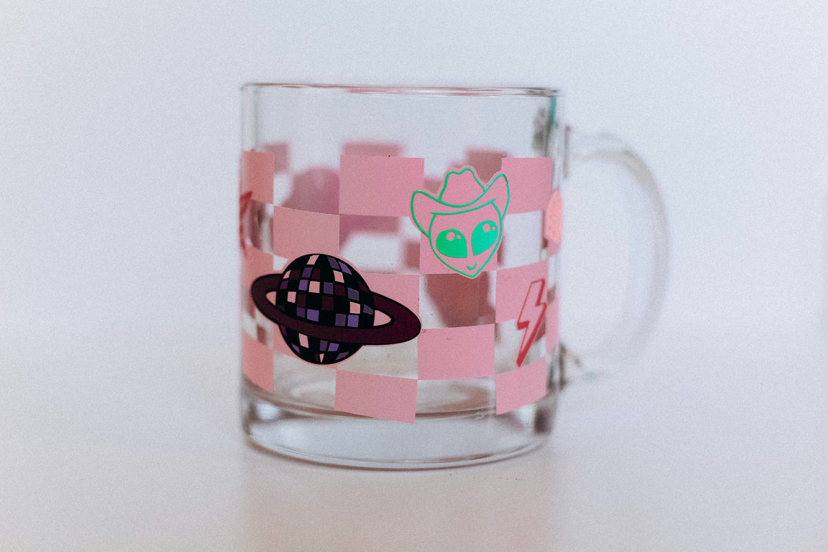 Checkered Alien Clear Mug Perfectly Weird Shop