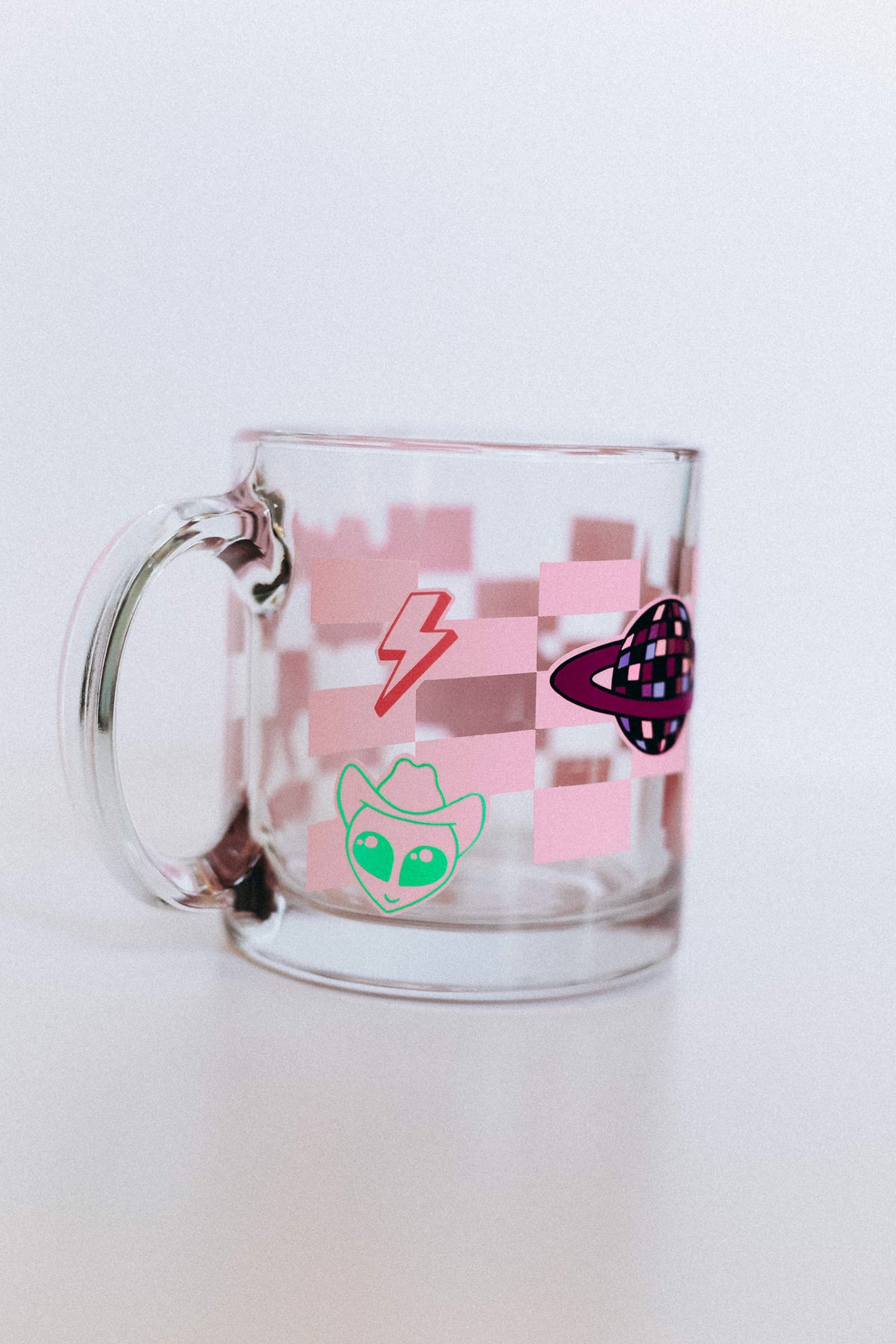 Checkered Alien Clear Mug Perfectly Weird Shop