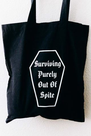 Surviving Purely Out of Spite Tote Bag Perfectly Weird Shop